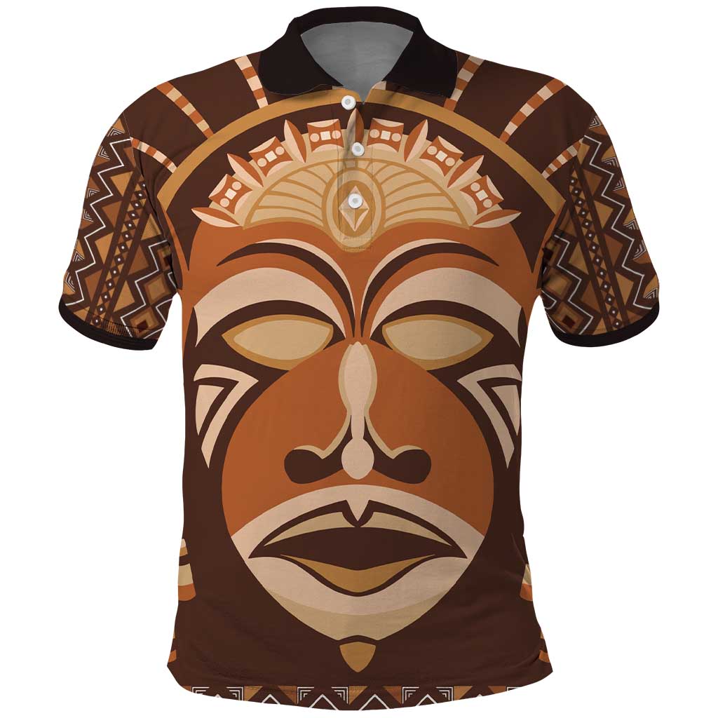 African Mask Printed Mudcloth Polo Shirt Afro Bogolan