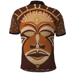 African Mask Printed Mudcloth Polo Shirt Afro Bogolan