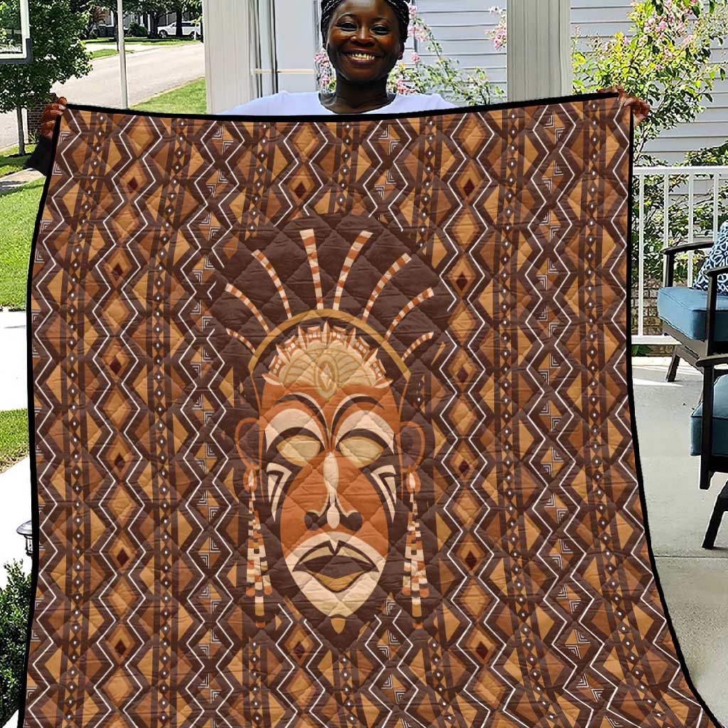 African Mask Printed Mudcloth Quilt Afro Bogolan