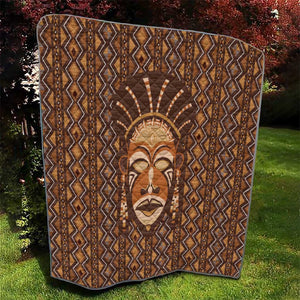 African Mask Printed Mudcloth Quilt Afro Bogolan