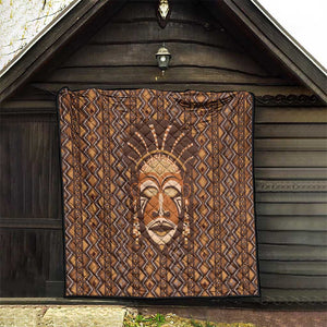 African Mask Printed Mudcloth Quilt Afro Bogolan