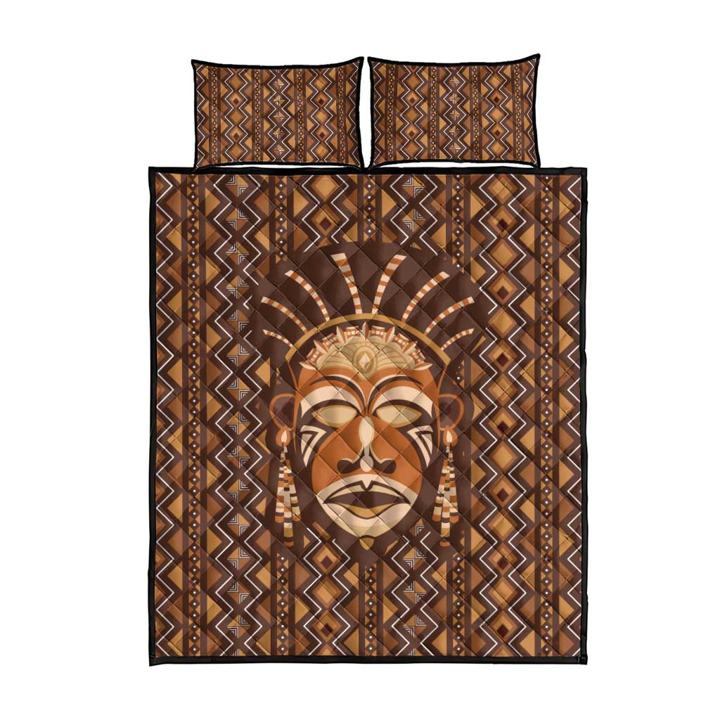African Mask Printed Mudcloth Quilt Bed Set Afro Bogolan