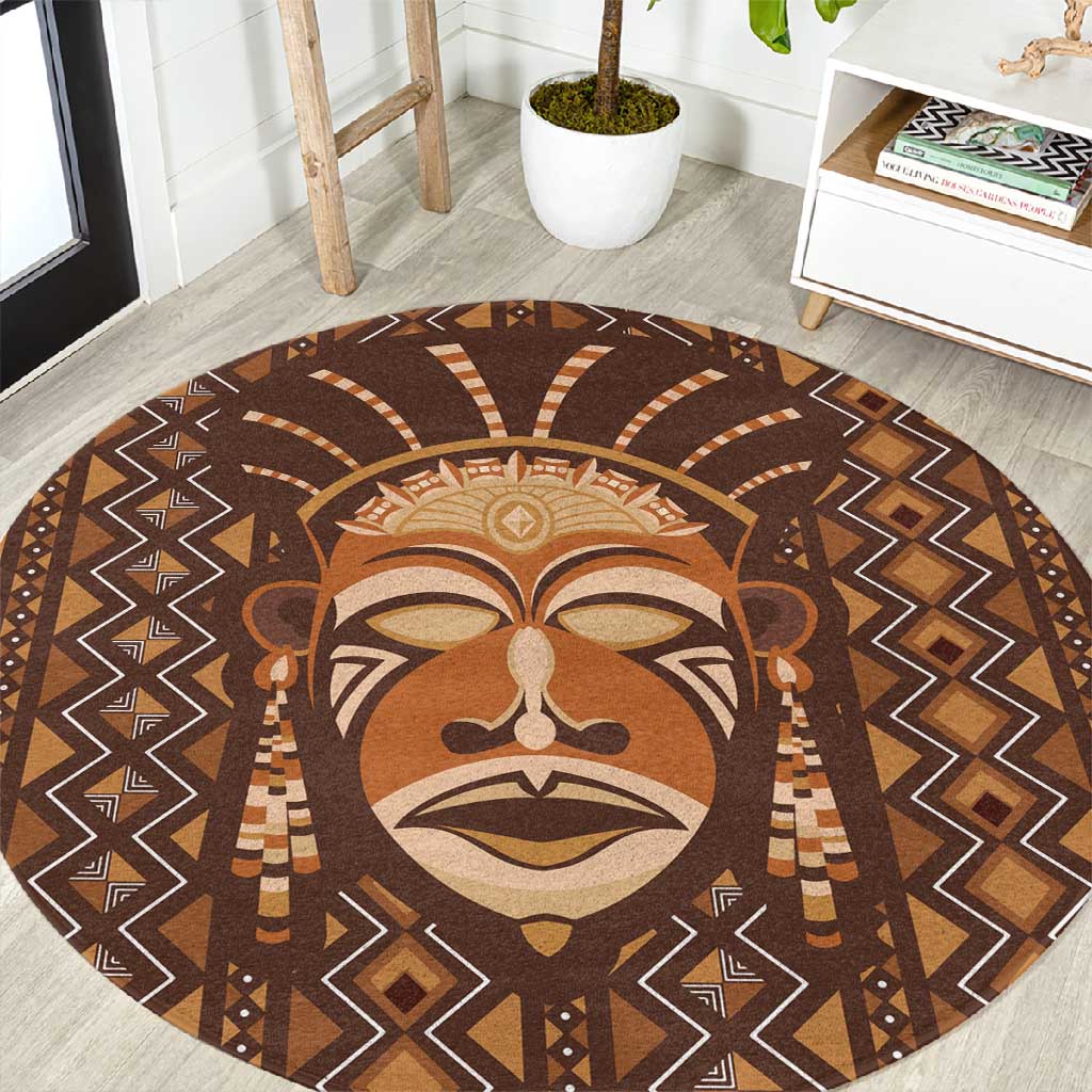 African Mask Printed Mudcloth Round Carpet Afro Bogolan