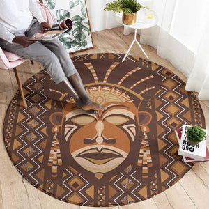 African Mask Printed Mudcloth Round Carpet Afro Bogolan