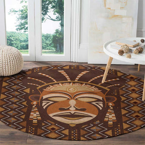 African Mask Printed Mudcloth Round Carpet Afro Bogolan