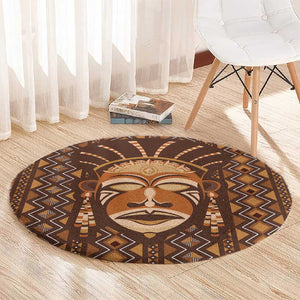 African Mask Printed Mudcloth Round Carpet Afro Bogolan