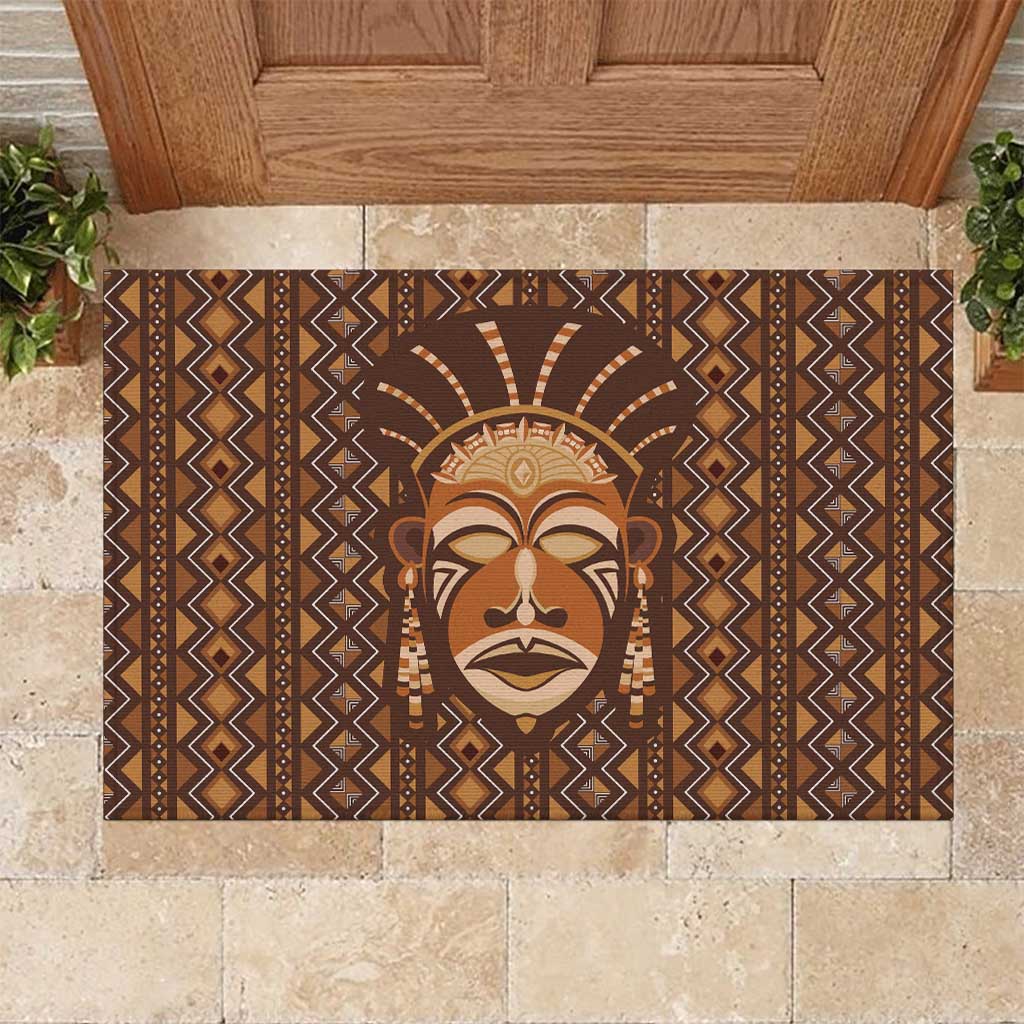 African Mask Printed Mudcloth Rubber Doormat Afro Bogolan