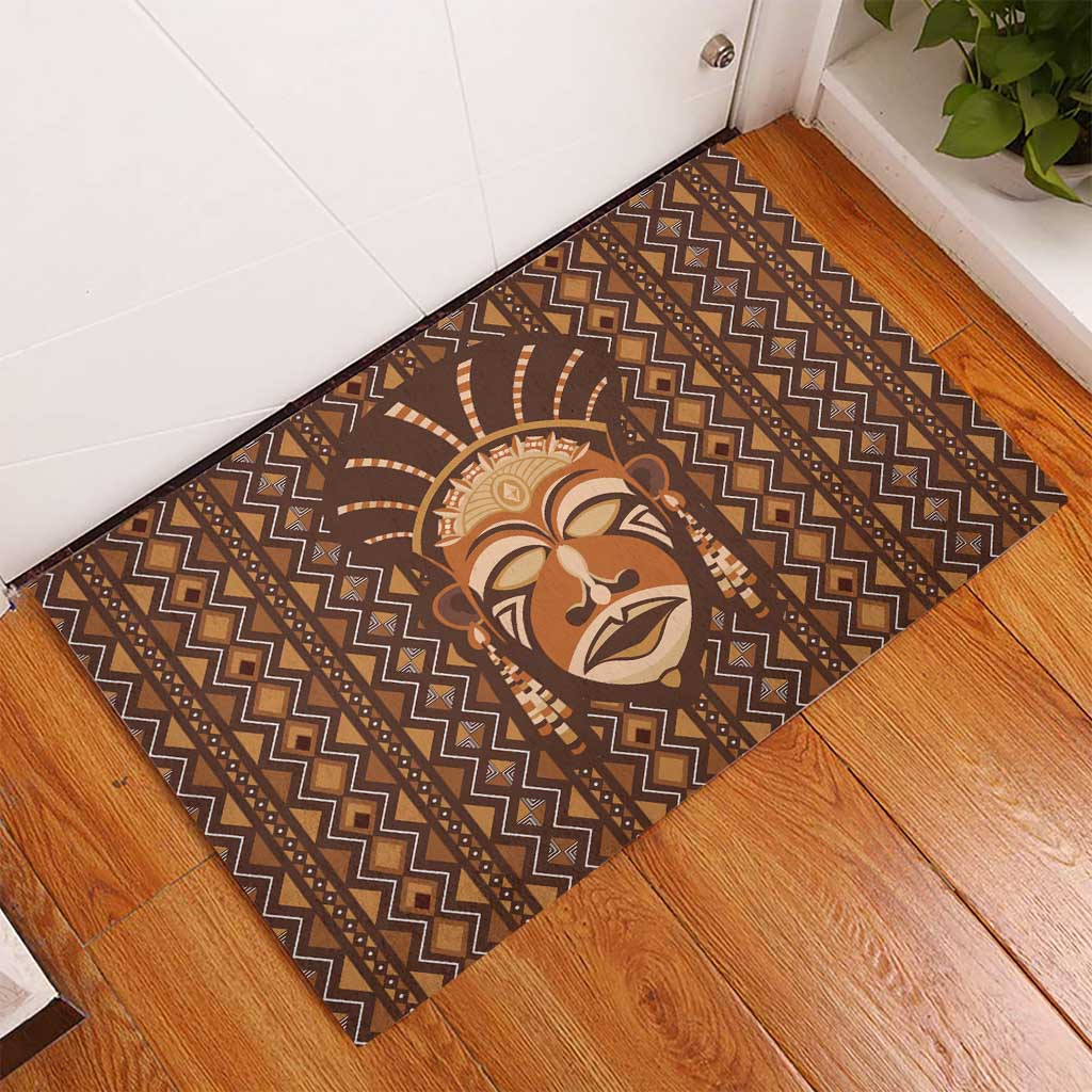 African Mask Printed Mudcloth Rubber Doormat Afro Bogolan