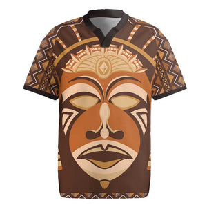 African Mask Printed Mudcloth Rugby Jersey Afro Bogolan