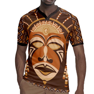 African Mask Printed Mudcloth Rugby Jersey Afro Bogolan