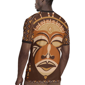 African Mask Printed Mudcloth Rugby Jersey Afro Bogolan