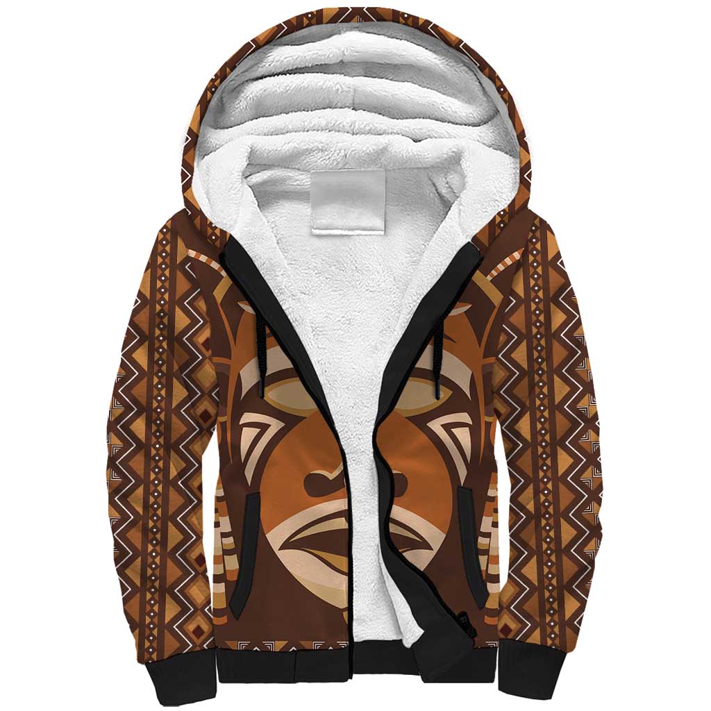 African Mask Printed Mudcloth Sherpa Hoodie Afro Bogolan