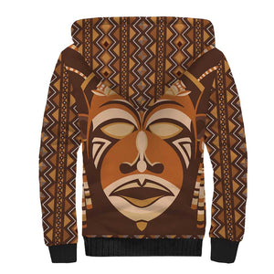 African Mask Printed Mudcloth Sherpa Hoodie Afro Bogolan