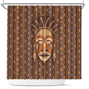 African Mask Printed Mudcloth Shower Curtain Afro Bogolan