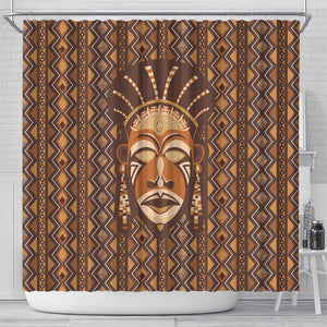 African Mask Printed Mudcloth Shower Curtain Afro Bogolan