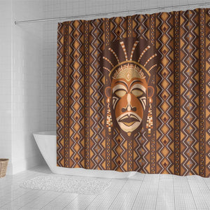 African Mask Printed Mudcloth Shower Curtain Afro Bogolan