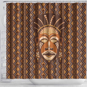 African Mask Printed Mudcloth Shower Curtain Afro Bogolan