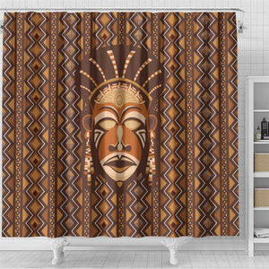 African Mask Printed Mudcloth Shower Curtain Afro Bogolan