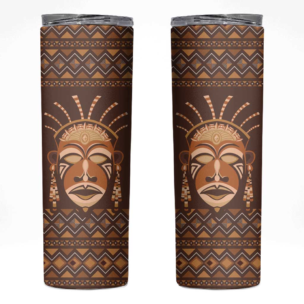 African Mask Printed Mudcloth Skinny Tumbler Afro Bogolan