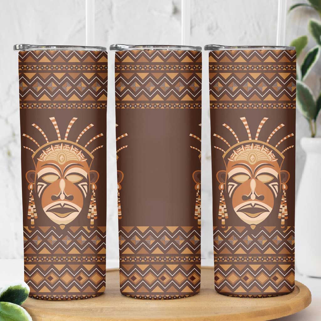 African Mask Printed Mudcloth Skinny Tumbler Afro Bogolan