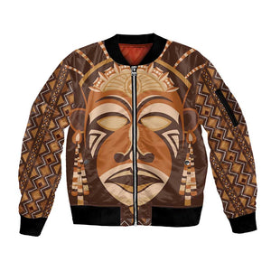 African Mask Printed Mudcloth Sleeve Zip Bomber Jacket Afro Bogolan