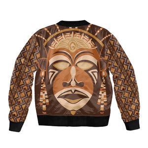 African Mask Printed Mudcloth Sleeve Zip Bomber Jacket Afro Bogolan