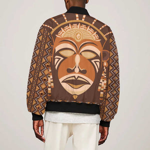 African Mask Printed Mudcloth Sleeve Zip Bomber Jacket Afro Bogolan