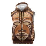 African Mask Printed Mudcloth Sleeveless Zip Hoodie Afro Bogolan - African Pride