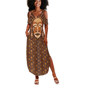 African Mask Printed Mudcloth Summer Maxi Dress Afro Bogolan