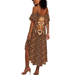 African Mask Printed Mudcloth Summer Maxi Dress Afro Bogolan