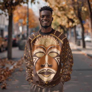 African Mask Printed Mudcloth Sweatshirt Afro Bogolan