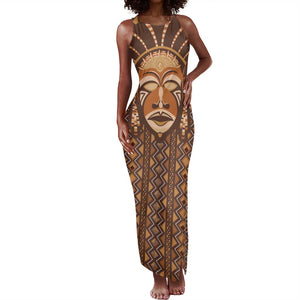 African Mask Printed Mudcloth Tank Maxi Dress Afro Bogolan