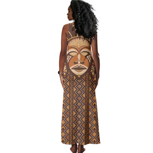 African Mask Printed Mudcloth Tank Maxi Dress Afro Bogolan