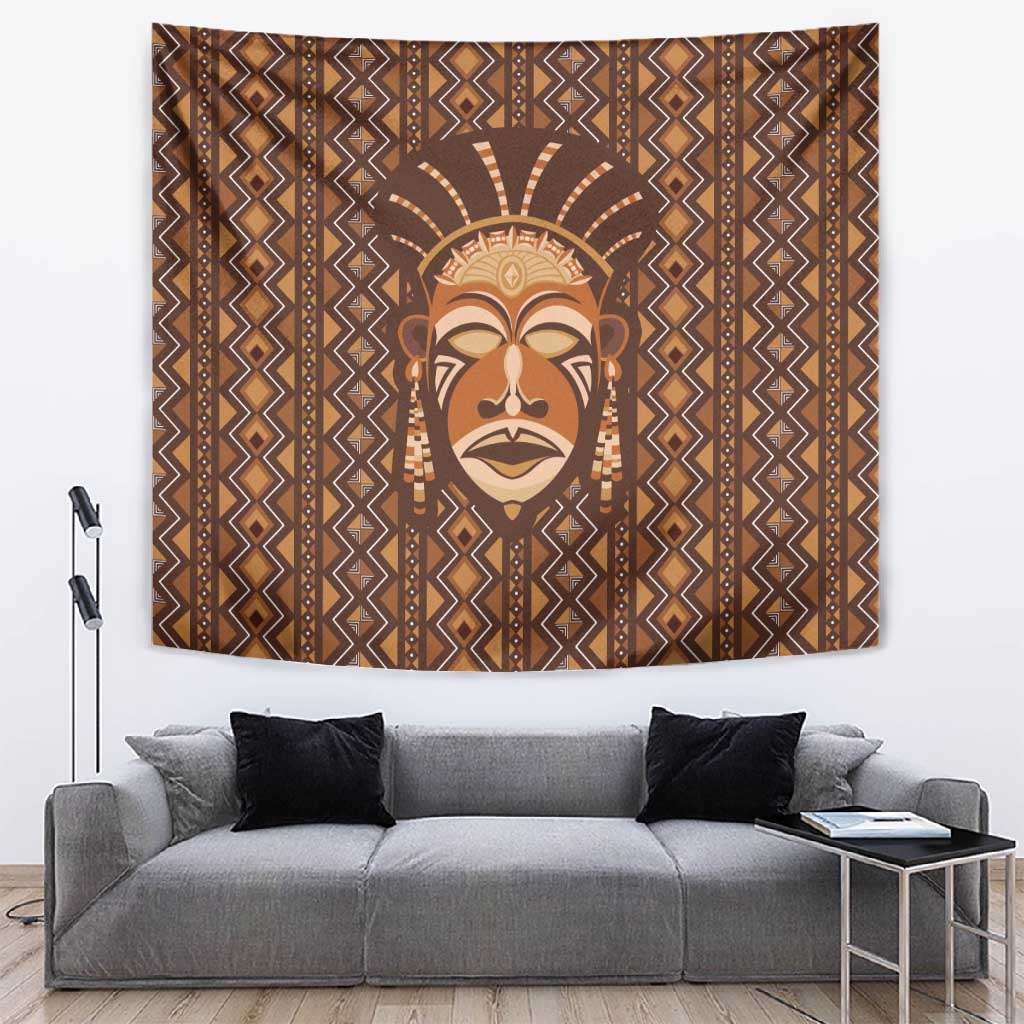 African Mask Printed Mudcloth Tapestry Afro Bogolan