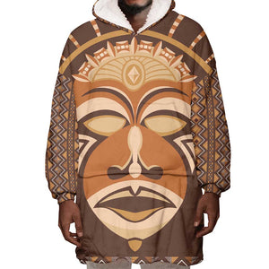 African Mask Printed Mudcloth Wearable Blanket Hoodie Afro Bogolan