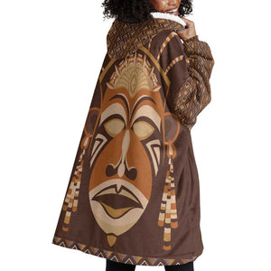 African Mask Printed Mudcloth Wearable Blanket Hoodie Afro Bogolan