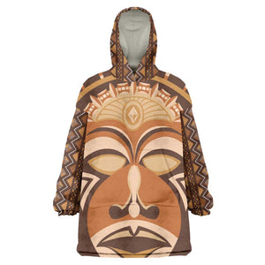 African Mask Printed Mudcloth Wearable Blanket Hoodie Afro Bogolan