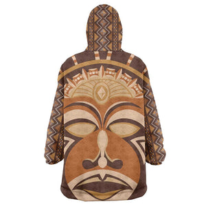 African Mask Printed Mudcloth Wearable Blanket Hoodie Afro Bogolan