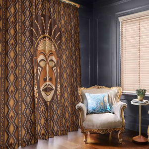 African Mask Printed Mudcloth Window Curtain Afro Bogolan
