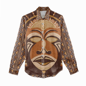 African Mask Printed Mudcloth Women Casual Shirt Afro Bogolan