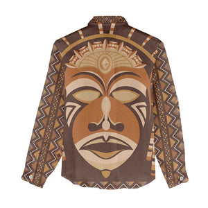 African Mask Printed Mudcloth Women Casual Shirt Afro Bogolan