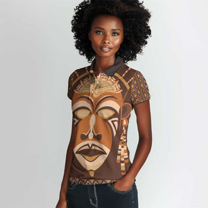 African Mask Printed Mudcloth Women Polo Shirt Afro Bogolan