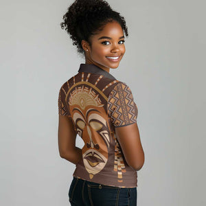 African Mask Printed Mudcloth Women Polo Shirt Afro Bogolan