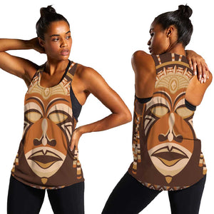 African Mask Printed Mudcloth Women Racerback Tank Afro Bogolan