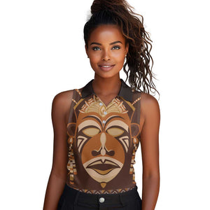 African Mask Printed Mudcloth Women Sleeveless Polo Shirt Afro Bogolan