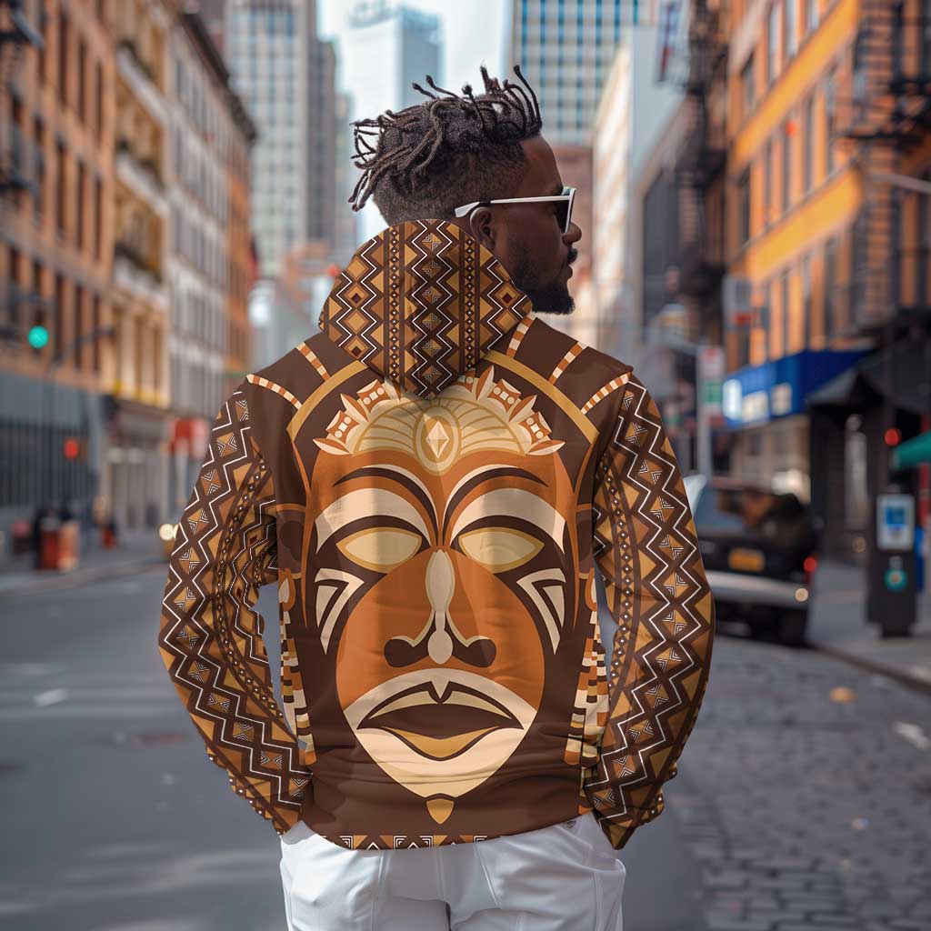 African Mask Printed Mudcloth Zip Hoodie Afro Bogolan