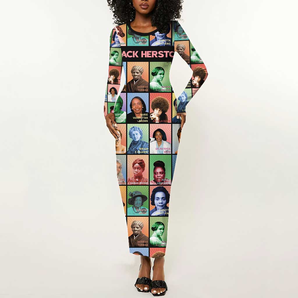 Afro Black Herstory Long Sleeve Bodycon Dress African Women History DT03
