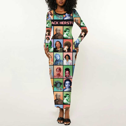 Afro Black Herstory Long Sleeve Bodycon Dress African Women History DT03