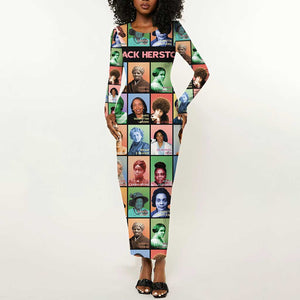 Afro Black Herstory Long Sleeve Bodycon Dress African Women History