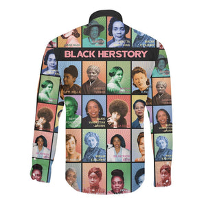 Afro Black Herstory Long Sleeve Button Shirt African Women History